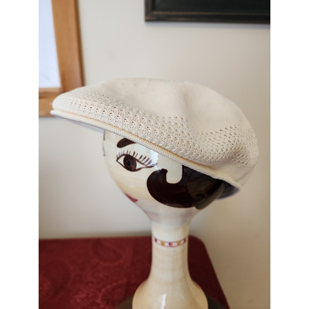 Vintage Kangol Ventair 504 Newsboy Flat Cap Knit Mens Hat White Size L/XL Tropic